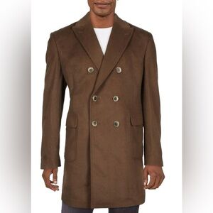 Tallia Men's Brown Wool Slim-Fit Double-Breasted Overcoat Coat Size Large